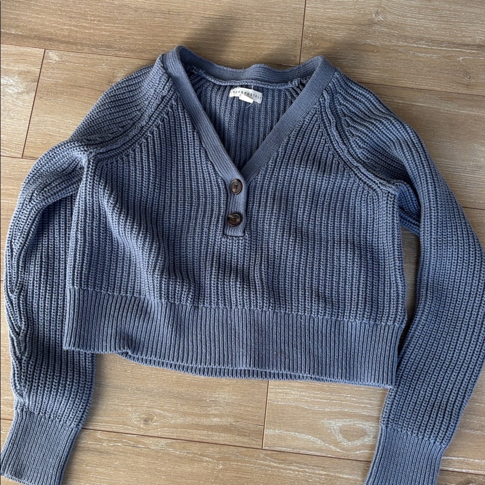Aeropostale Blue Chunky Crop Button Sweater Size Medium